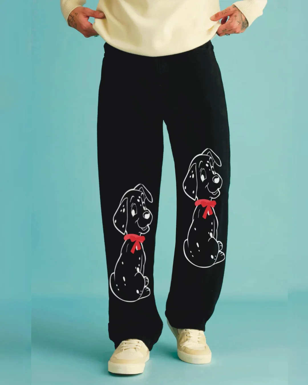 Black Cotton Pants for Women - Dog Edition