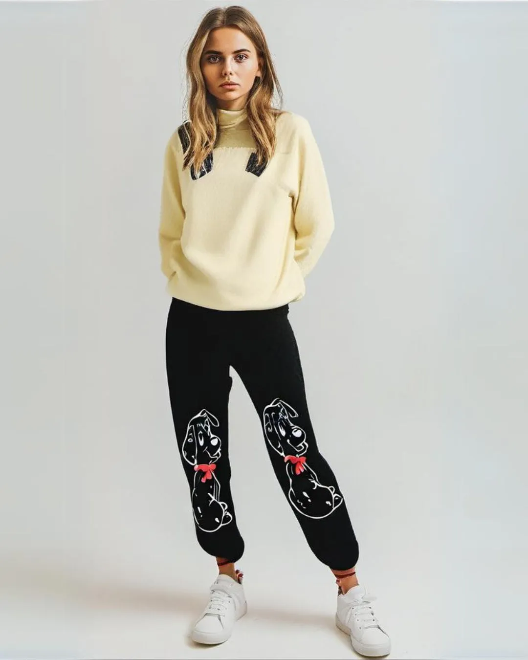 Black Cotton Pants for Women - Dog Edition