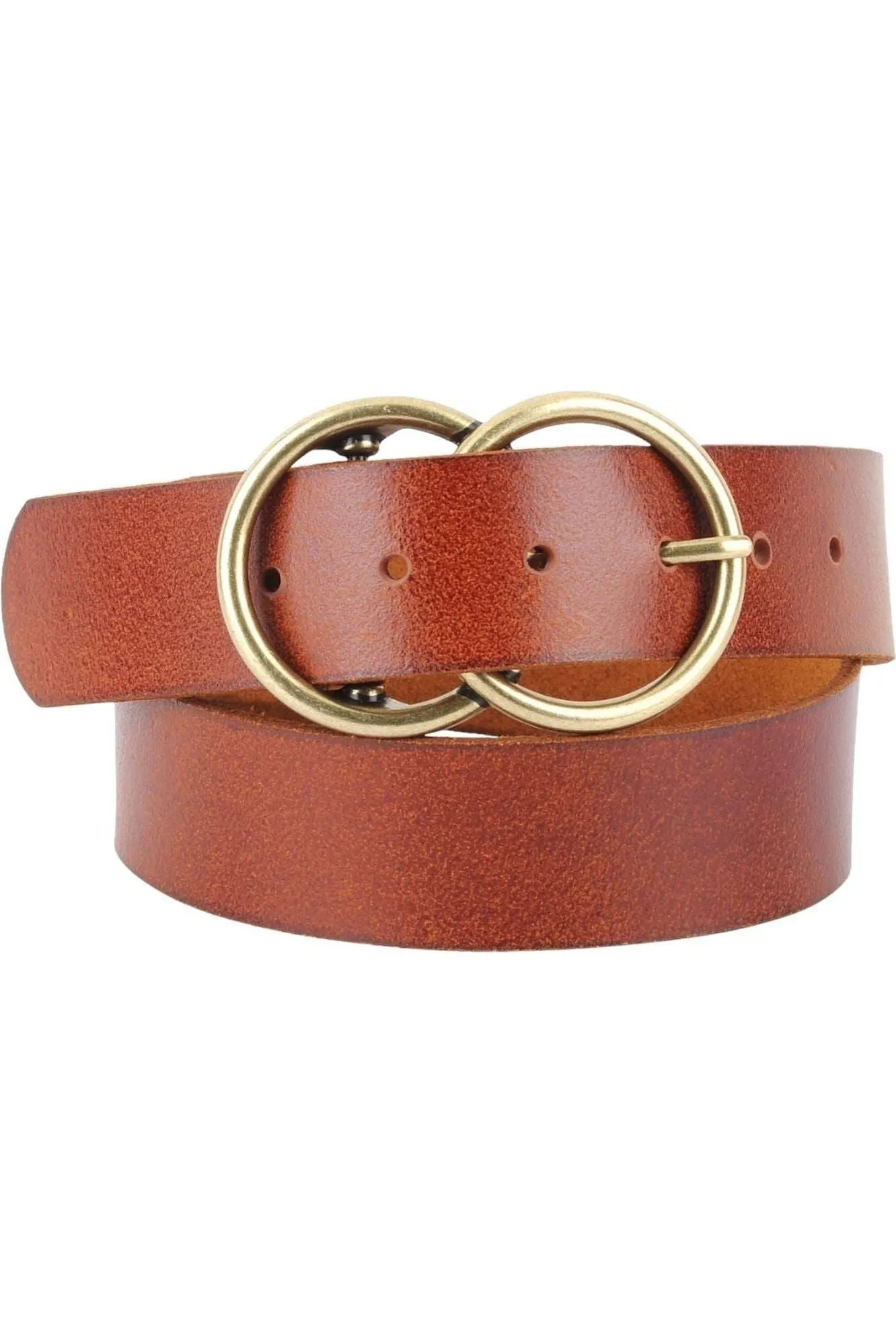 Double Circle Buckle Leather Belt