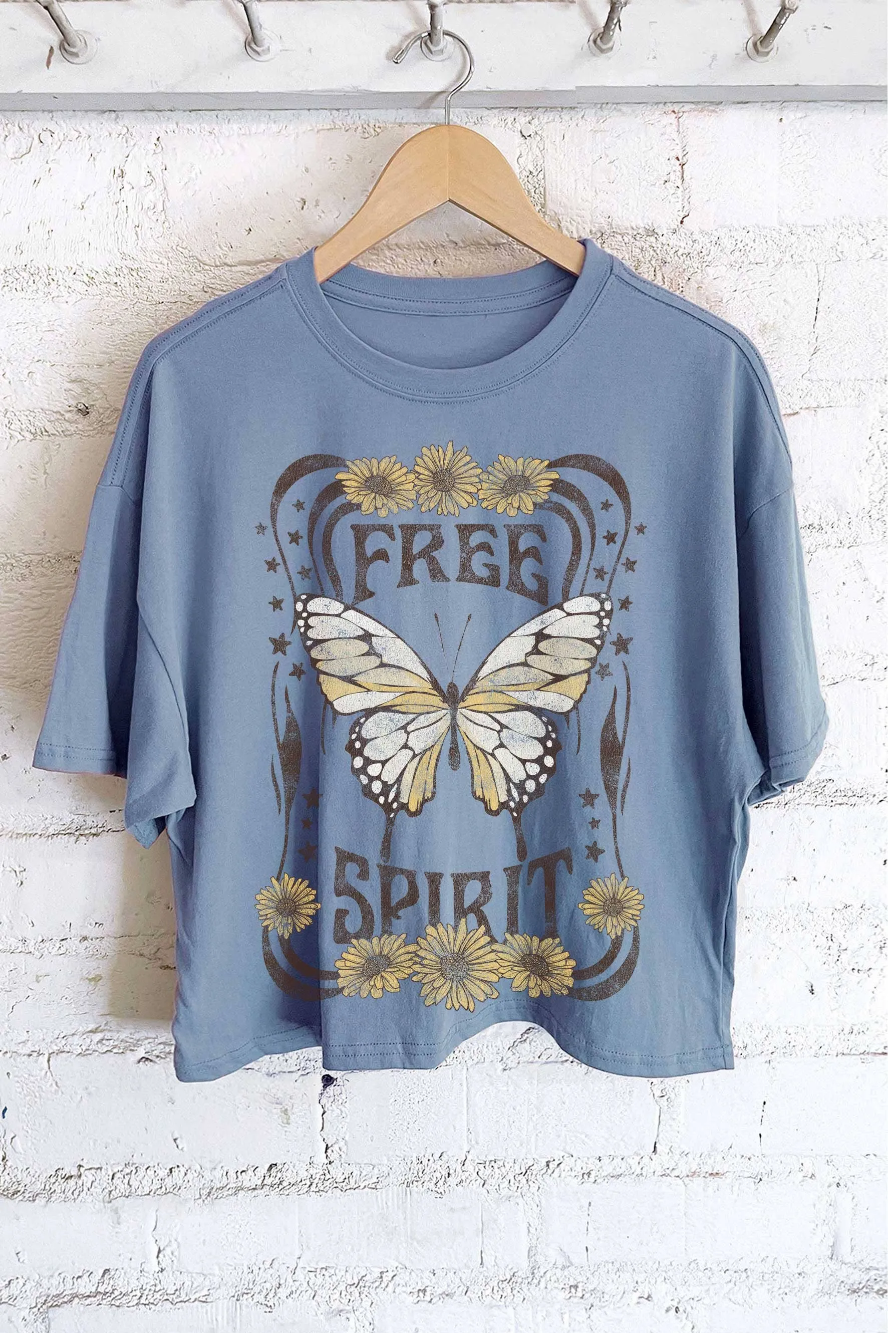 Free Spirit Butterfly Graphic Long Crop Tee