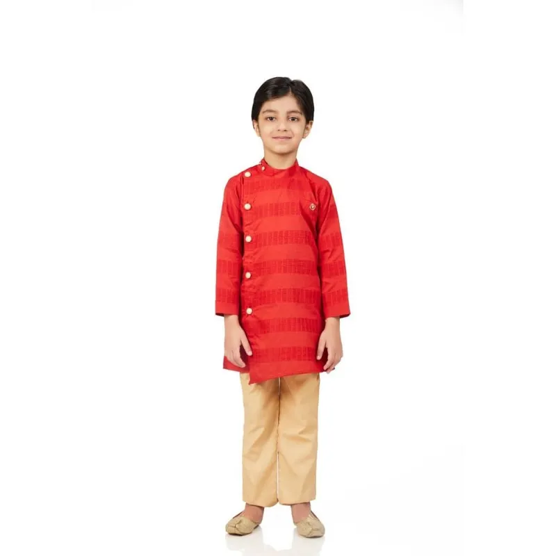Full Sleeve Cotton Kurta Pyjama For Boys (Rust)