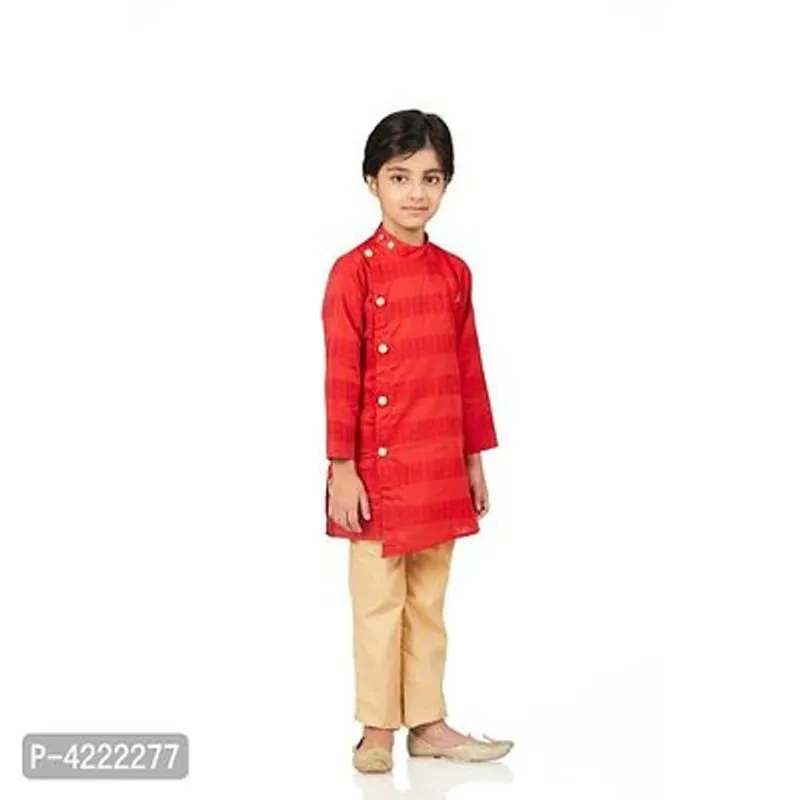 Full Sleeve Cotton Kurta Pyjama For Boys (Rust)