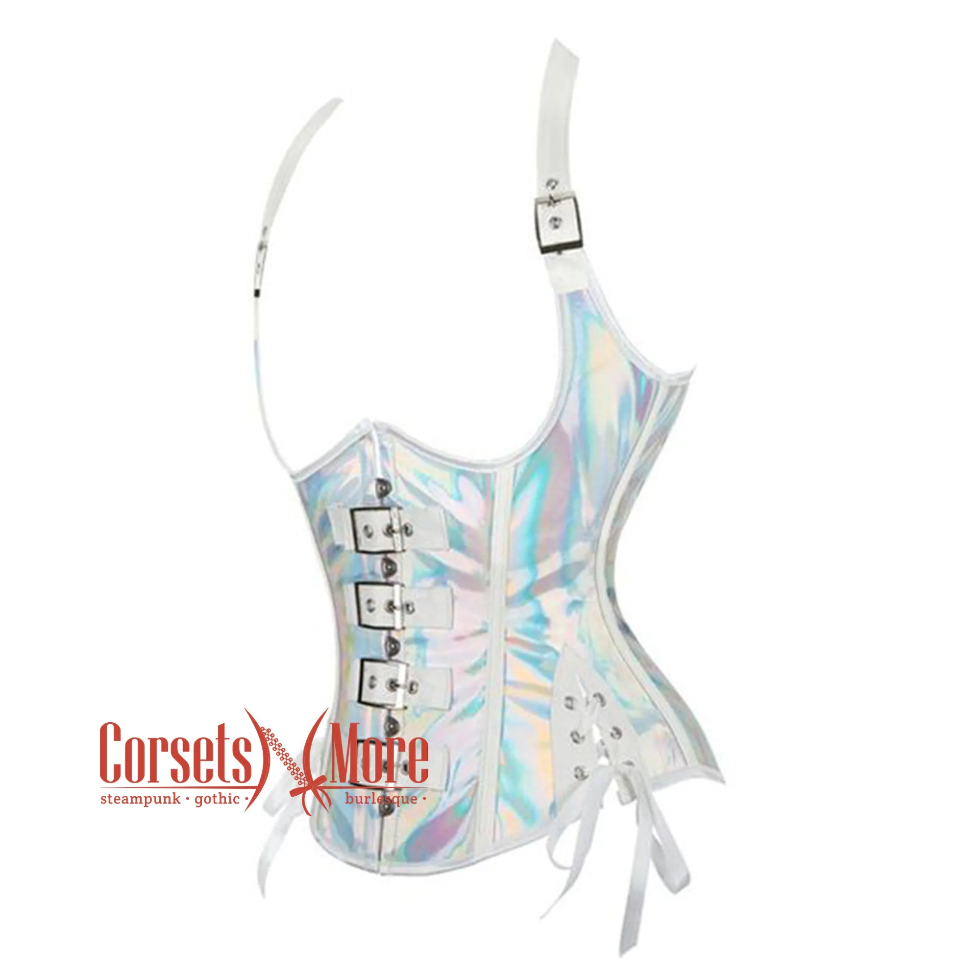 Holographic Shinny Leather Halter Neck Bustier Underbust Corset