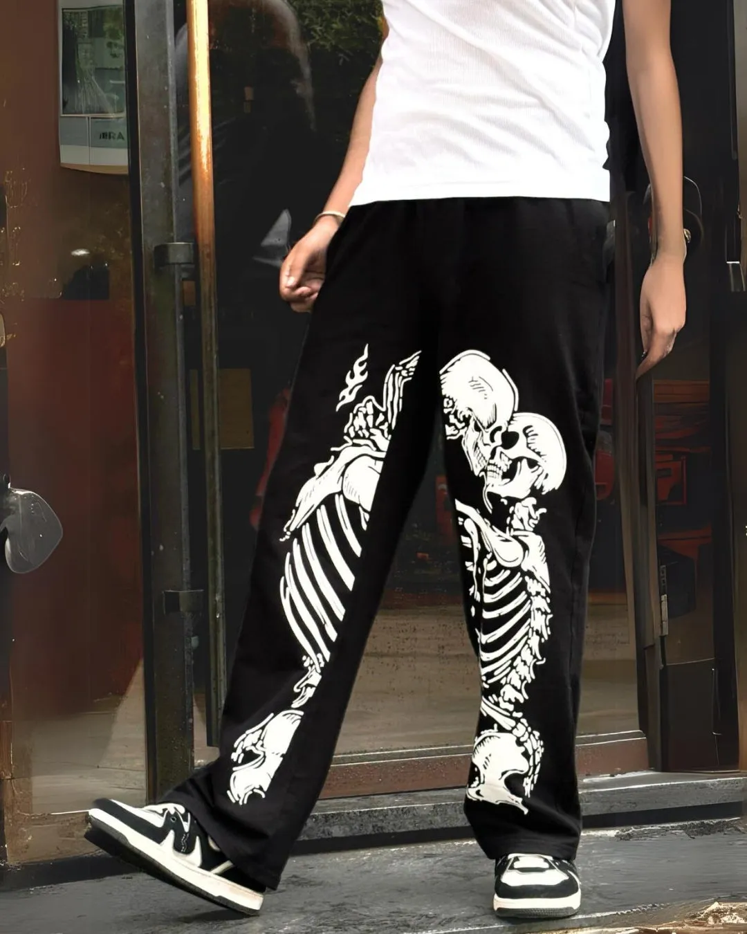 Men's Black Cotton Pant - Dual Skull(*)