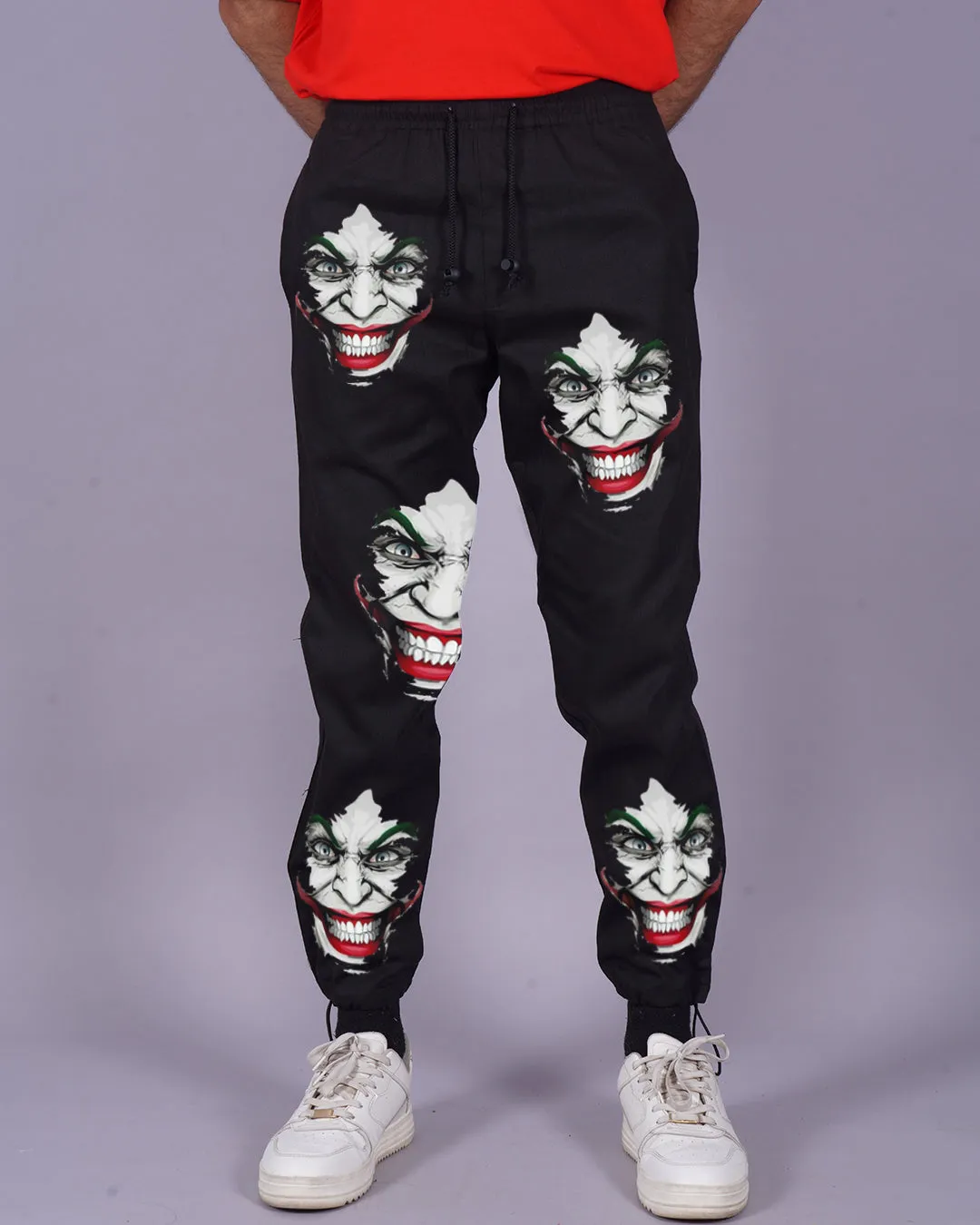 Men's Black Cotton Pants - Joker Print(*)