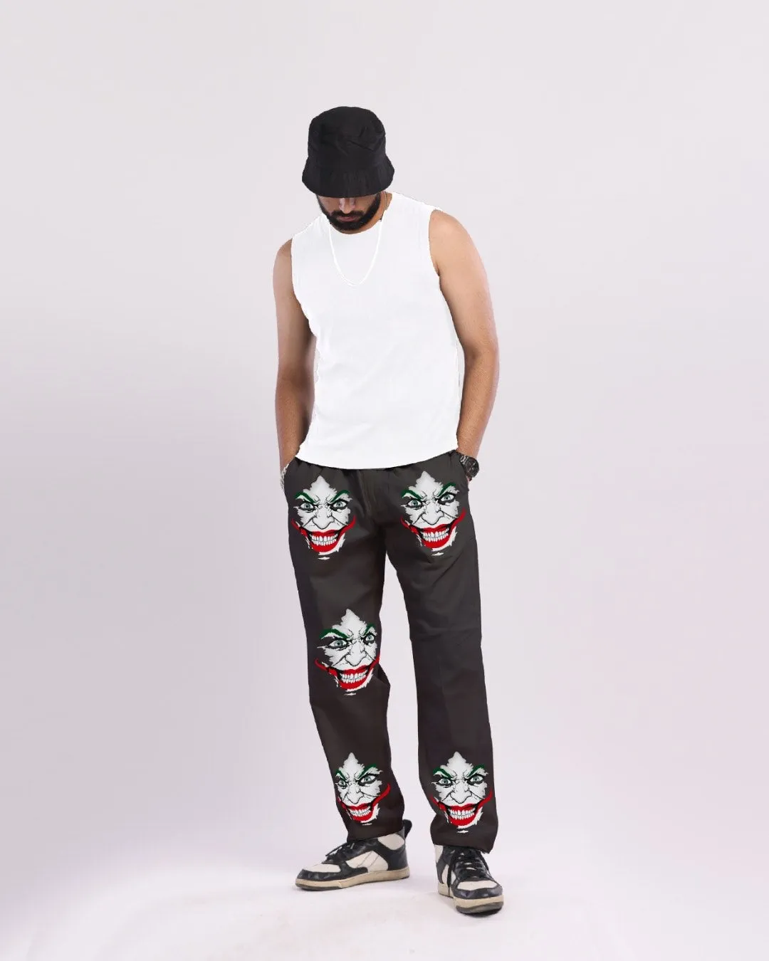 Men's Black Cotton Pants - Joker Print(*)