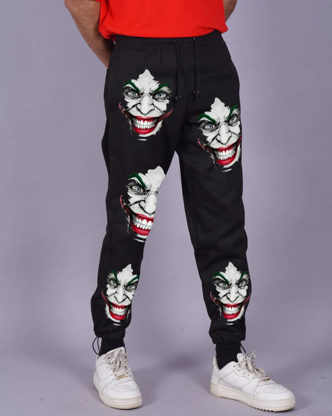 Men's Black Cotton Pants - Joker Print(*)