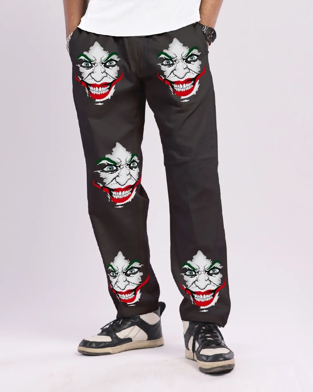 Men's Black Cotton Pants - Joker Print(*)