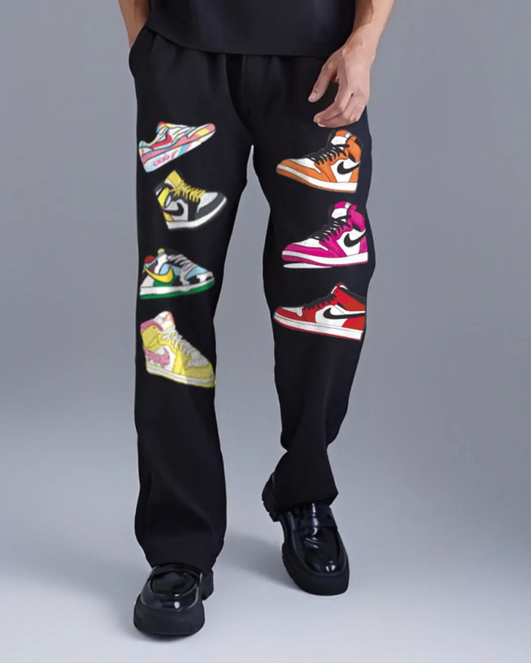 Mens Black Cotton Pants with Sneaker Design(*)
