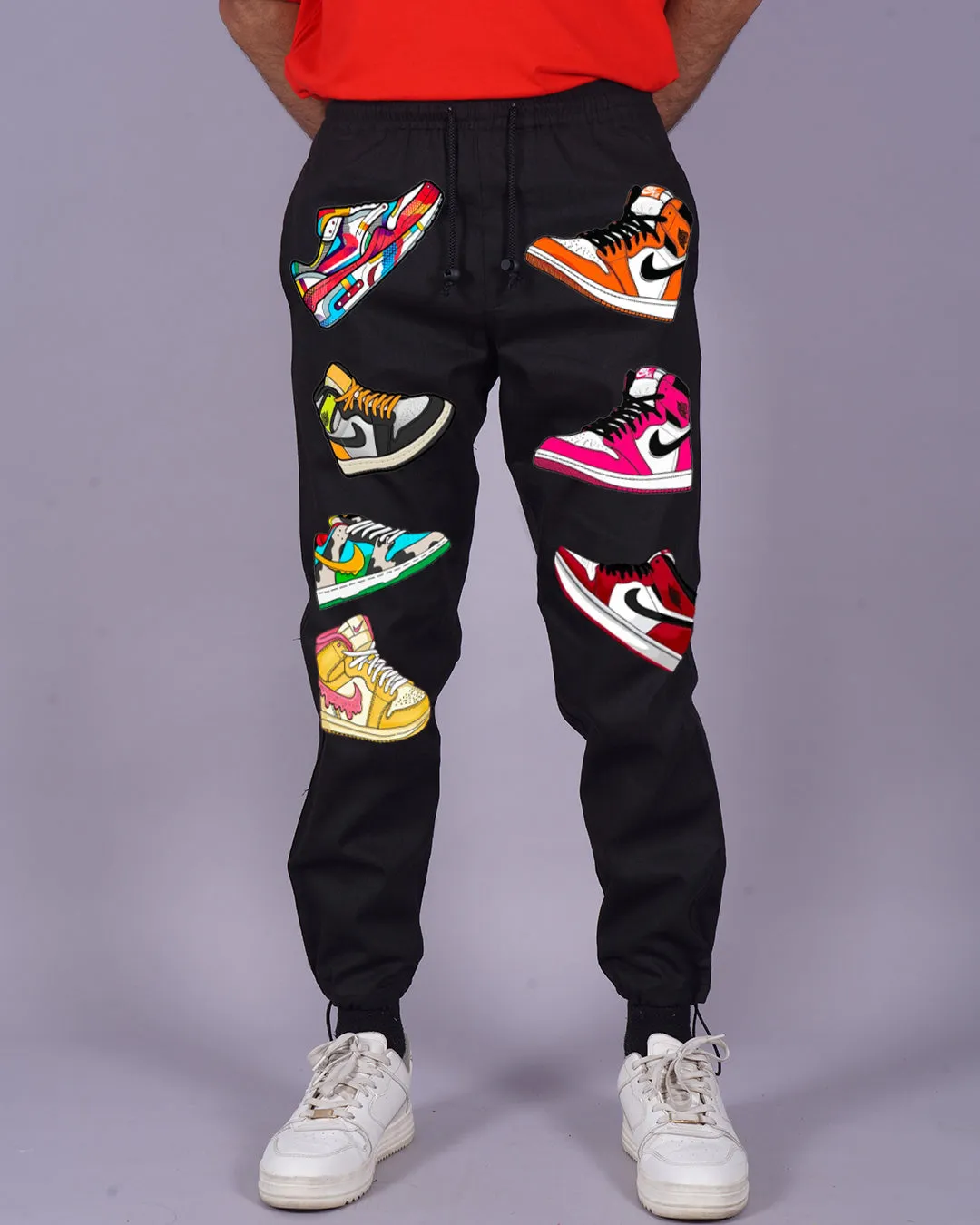 Mens Black Cotton Pants with Sneaker Design(*)