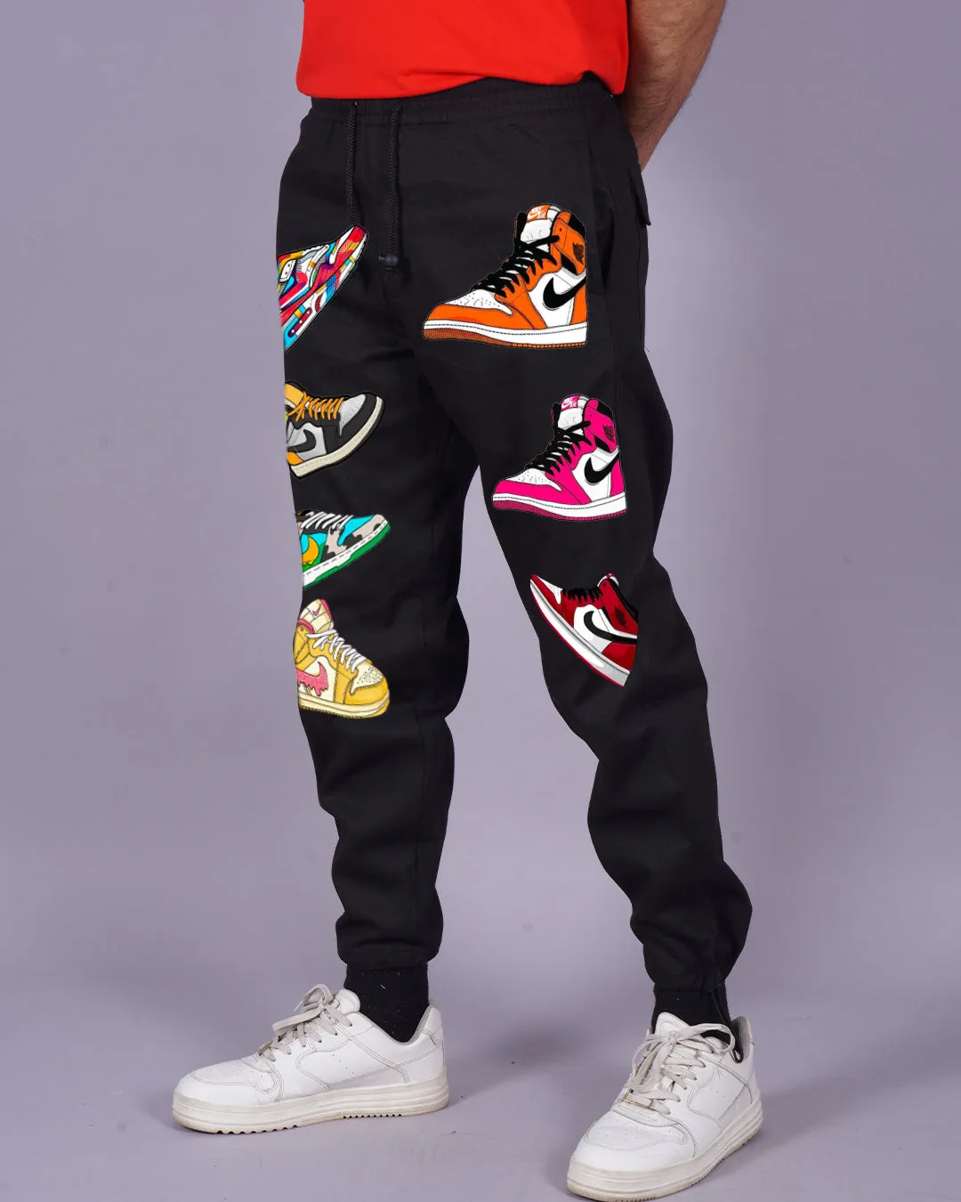 Mens Black Cotton Pants with Sneaker Design(*)