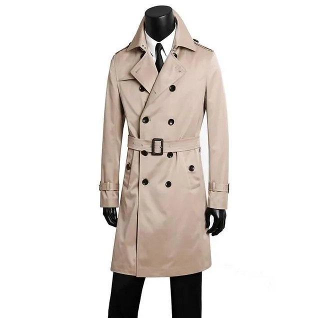 Men's clothing plus size spring  autumn men's long trench coats design commercial double breasted coat outerwear blue fashion
