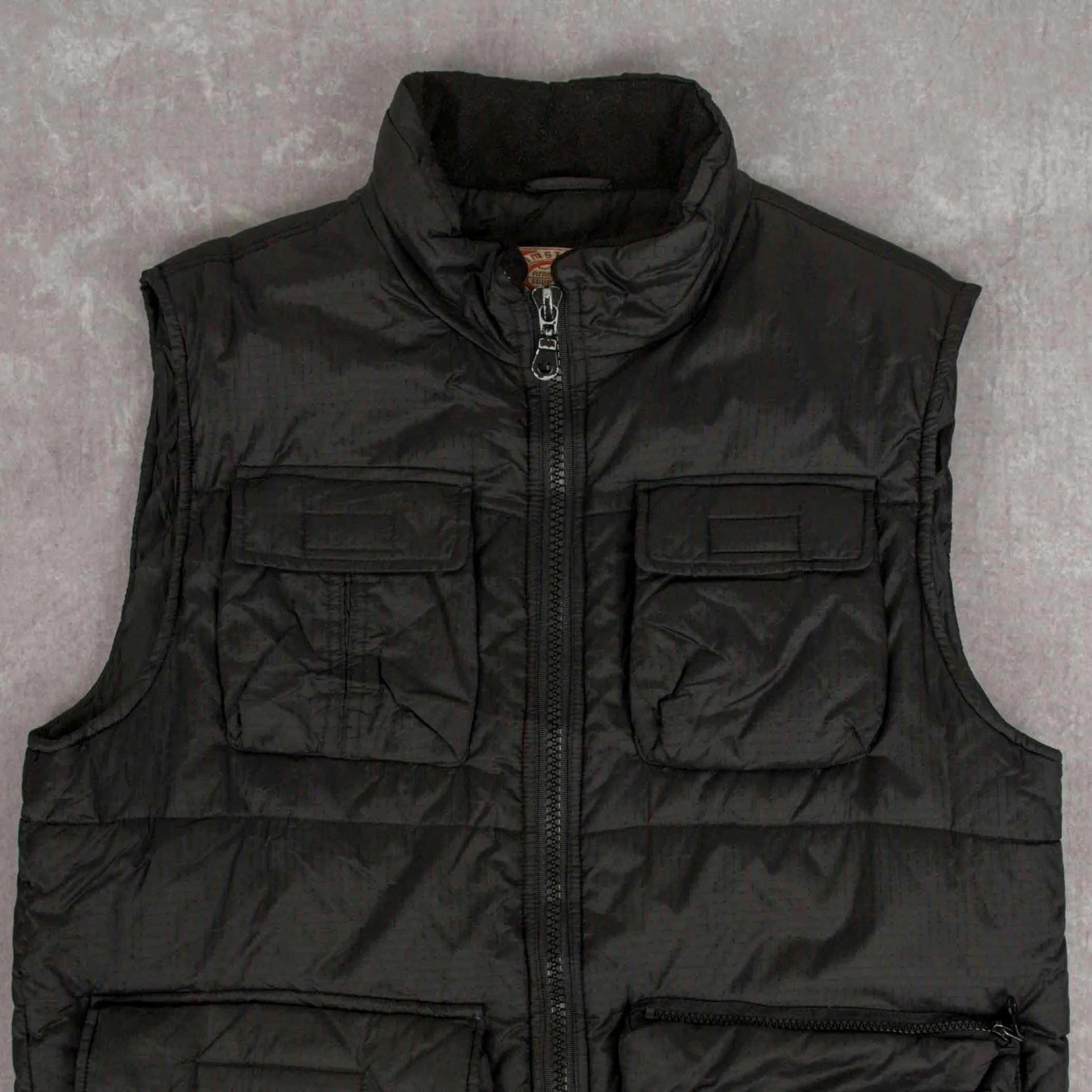 MEN'S VINTAGE FULL ZIP PUFFER GILET JACKET - LARGE