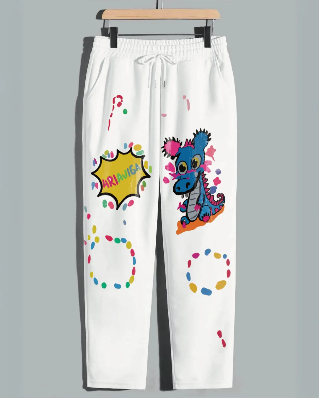 Men's White Cotton Pant - Baby Dino(*)