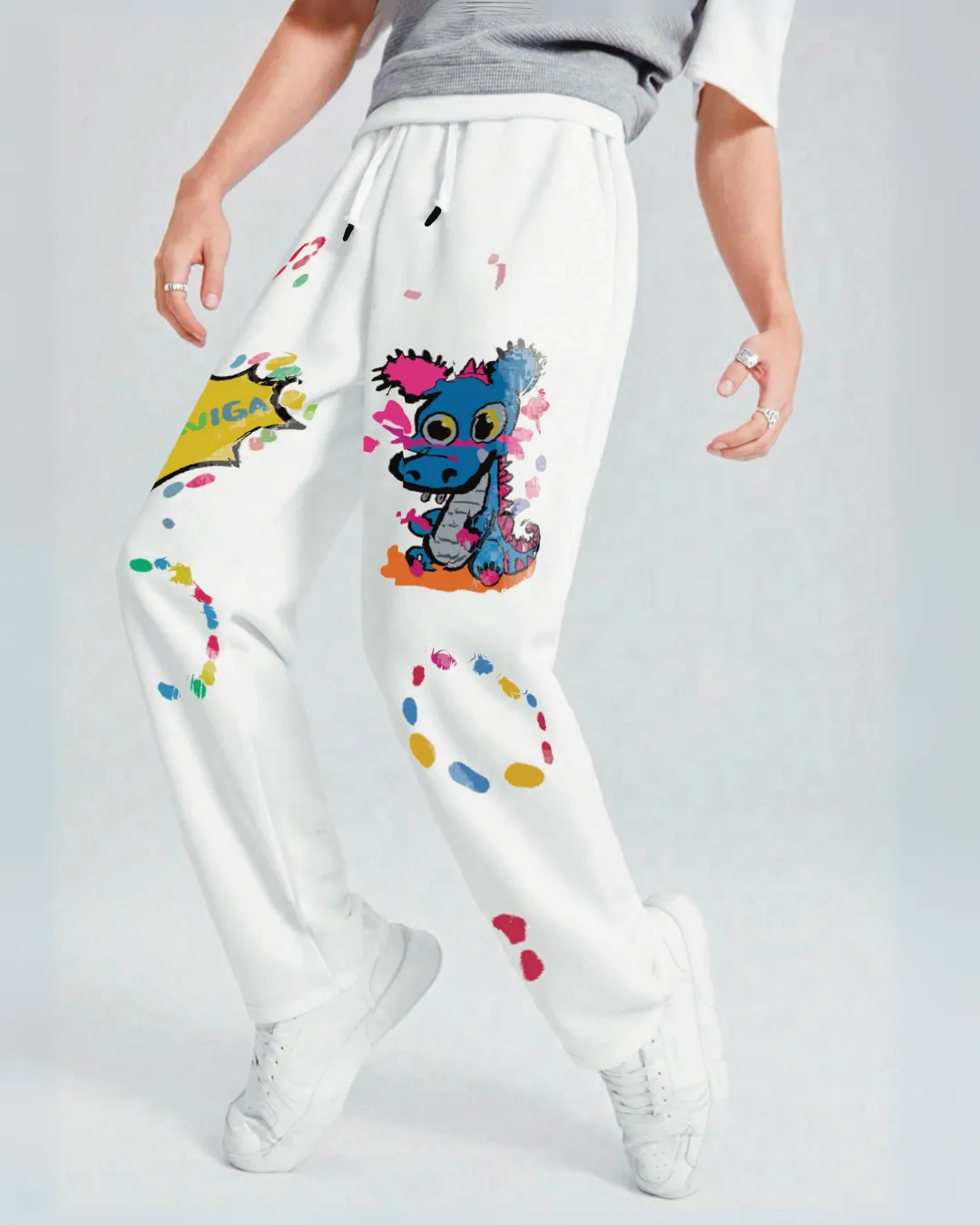 Men's White Cotton Pant - Baby Dino(*)