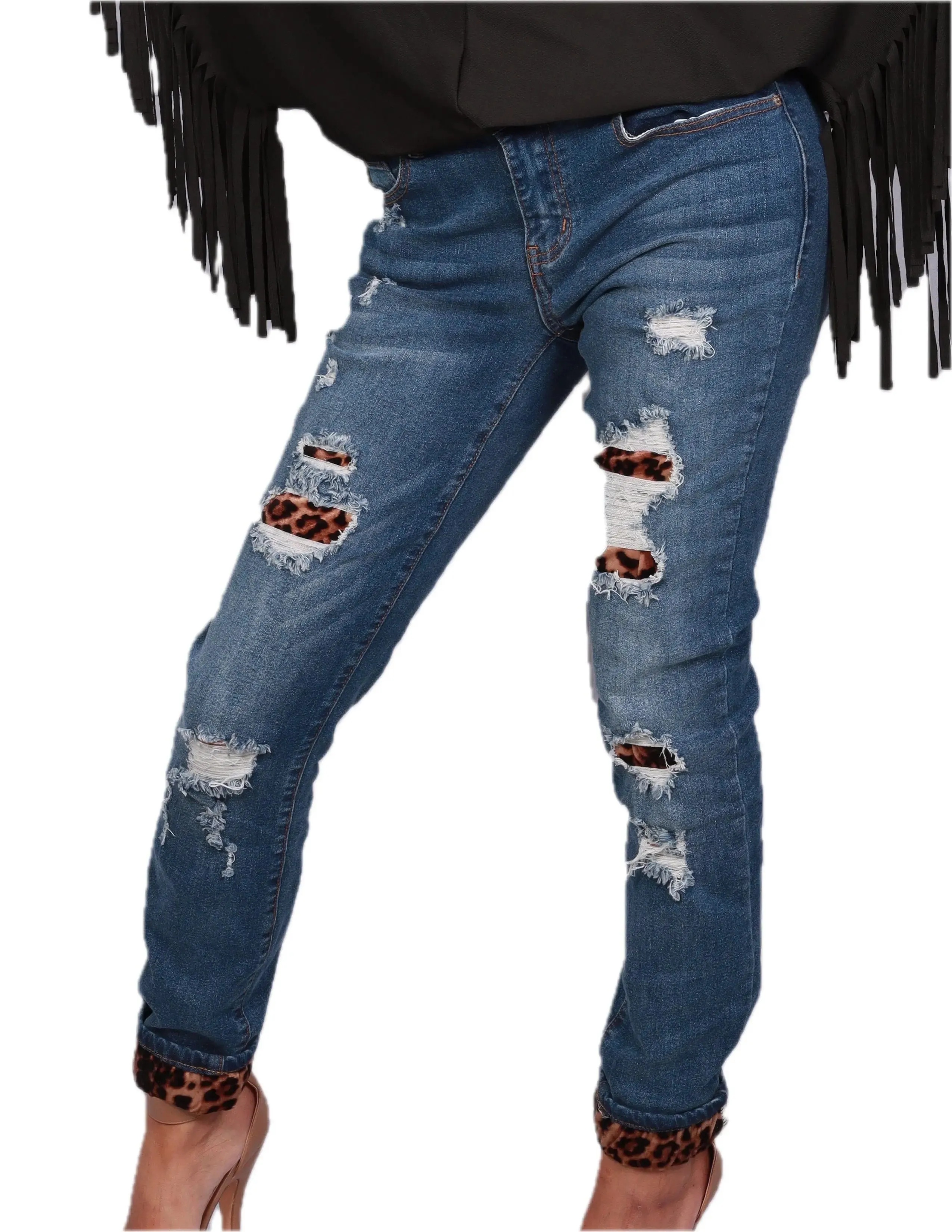 Mid-Rise Skinny Jeans with Leopard Patches