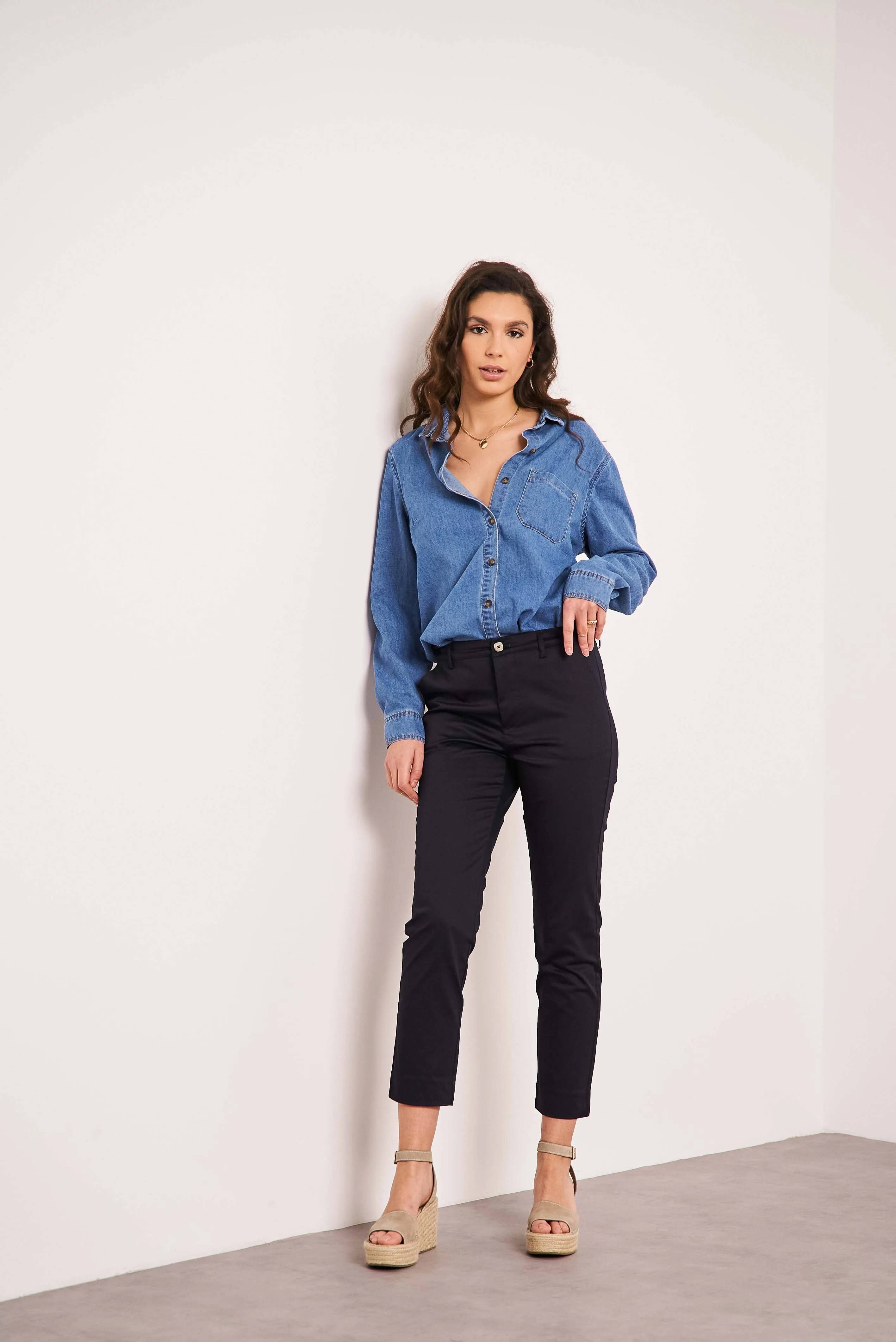 Oraije Navy Blue Straight Cut Chinos Claire