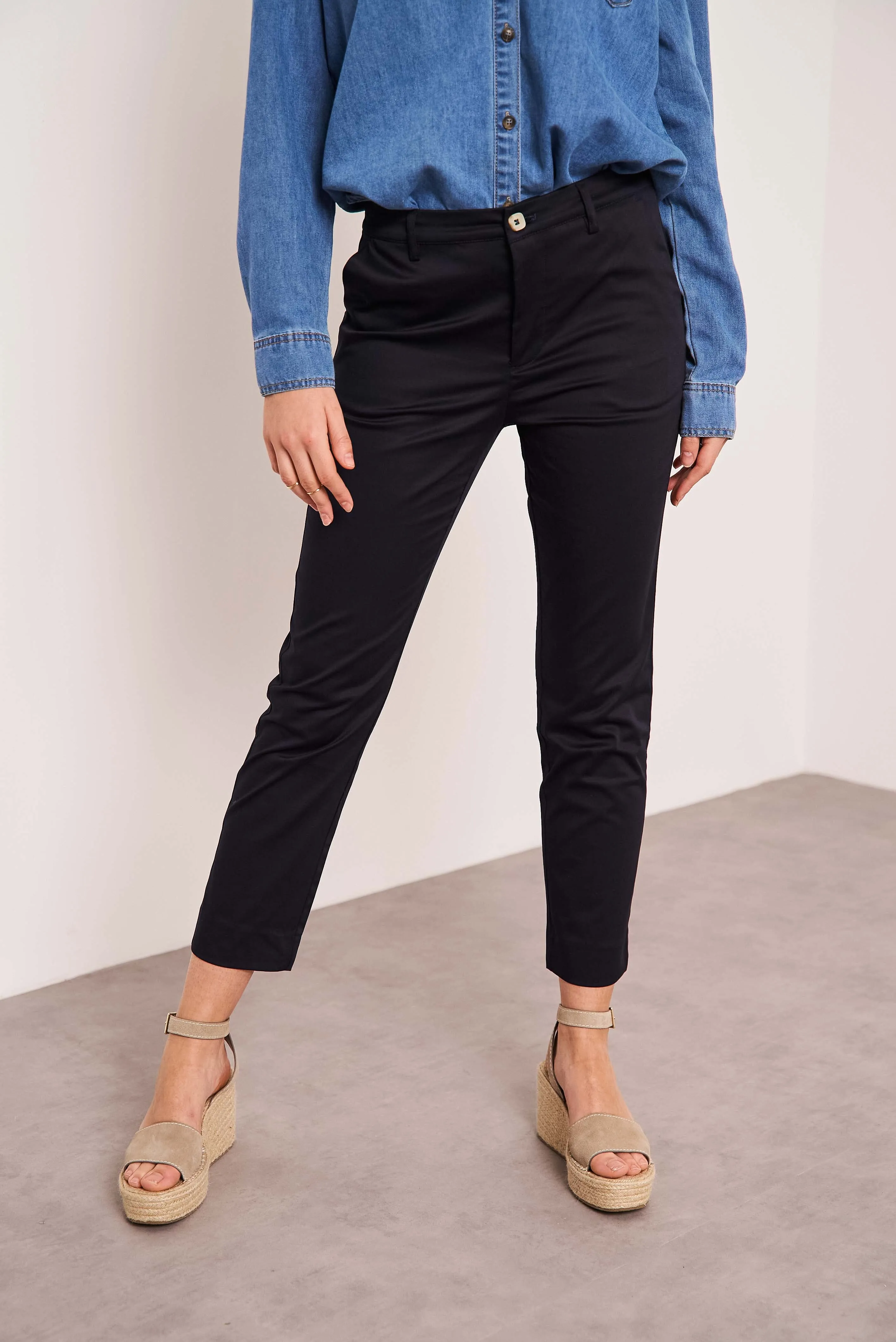 Oraije Navy Blue Straight Cut Chinos Claire