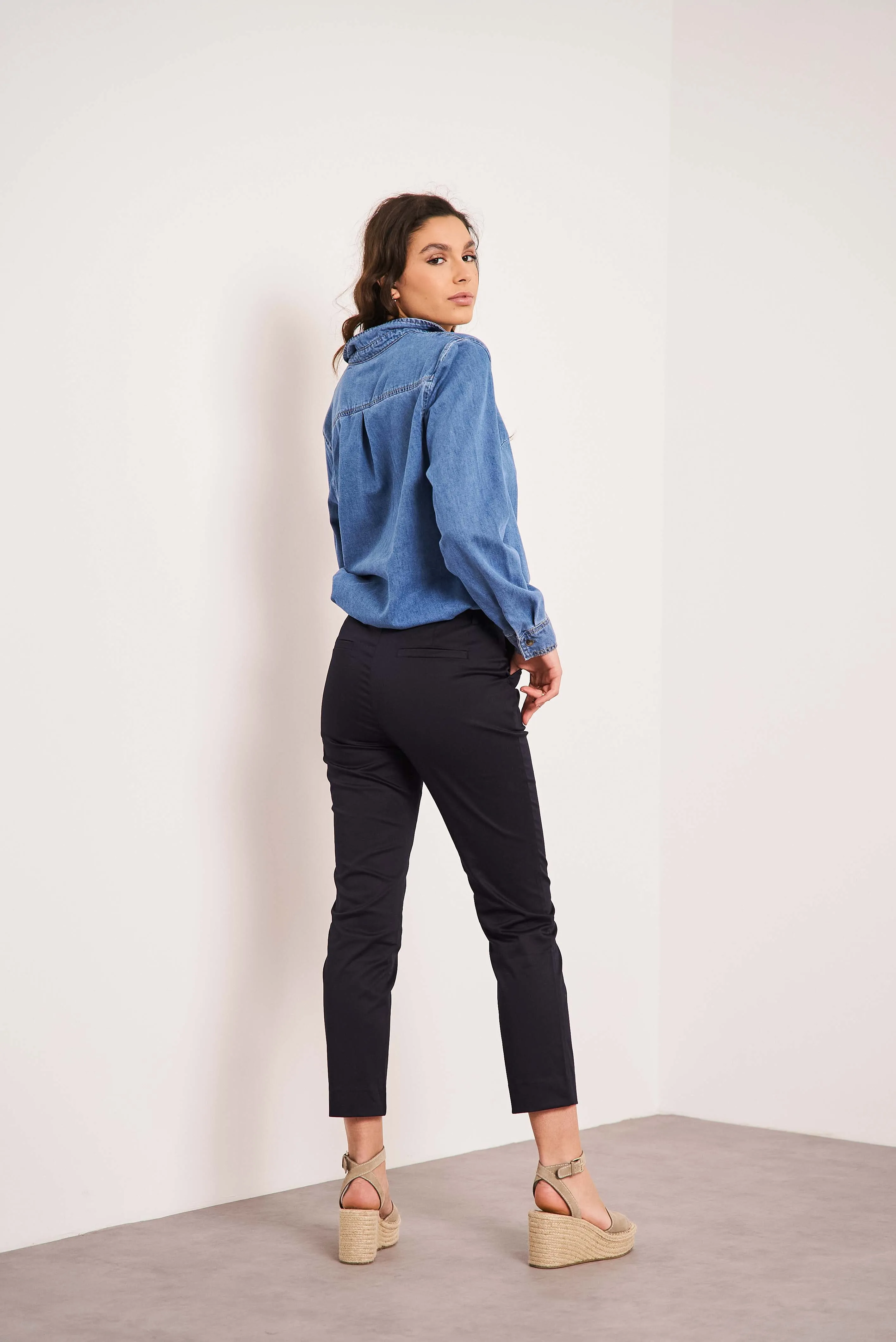 Oraije Navy Blue Straight Cut Chinos Claire