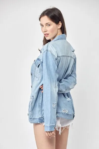 Oversized Distressed Denim Jacket – Vintage-Inspired Casual Outerwear