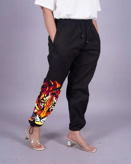 Roar with Style: Lioness' Female Black Adjustable Cargo Pants