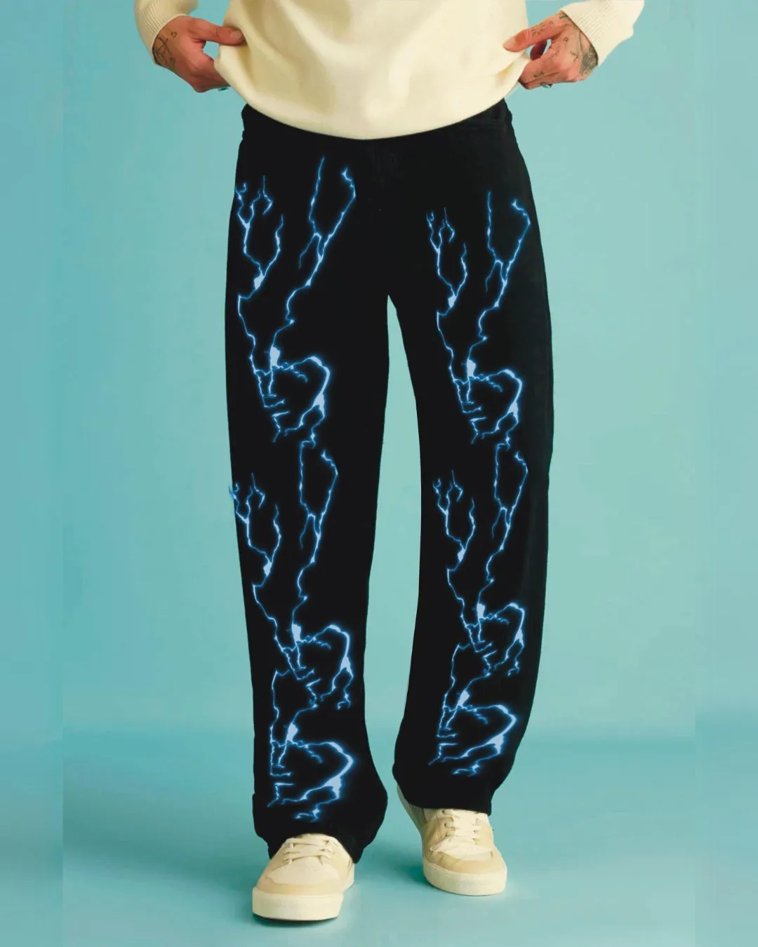Unisex Black Cotton Pant - Lightning(*)