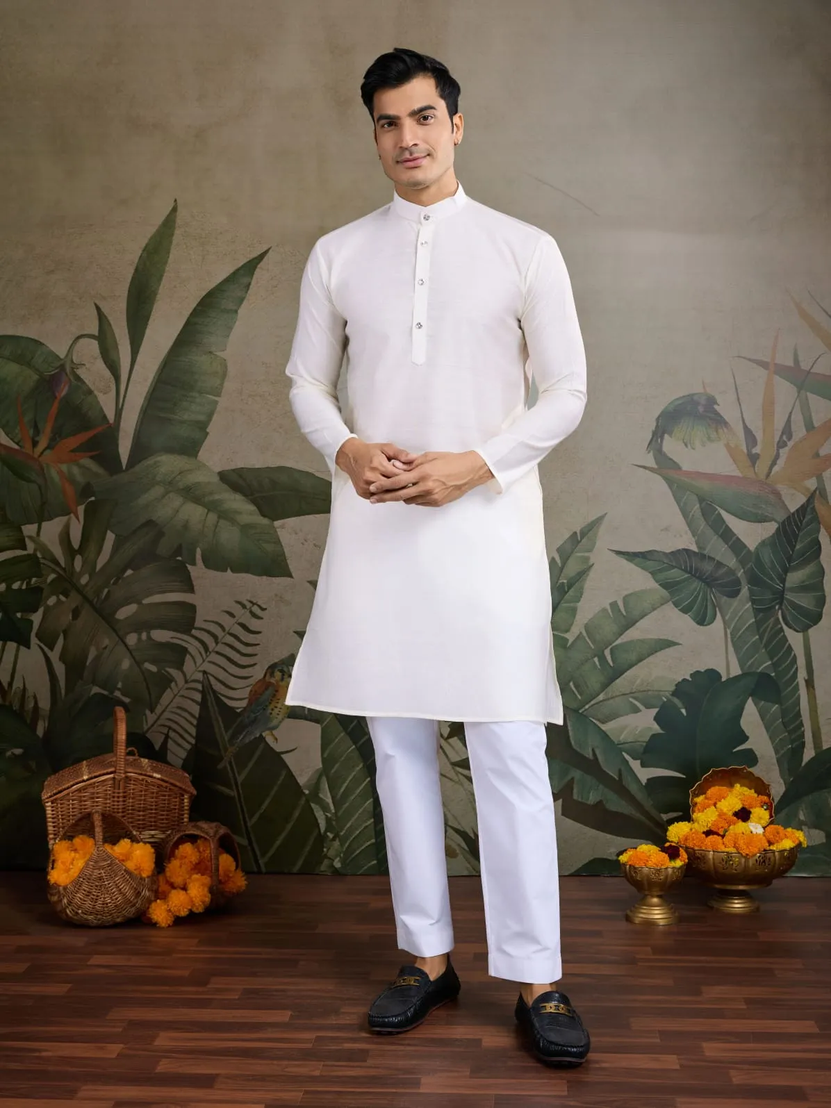 White Viscose Silk Heavy Sequin Work Kurta Pajama & Koti Jacket