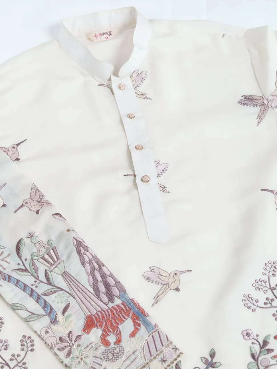 White Viscose Silk Heavy Thread Work Kurta Pajama