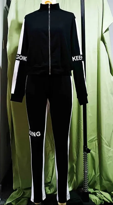 Women's Pants Uoozee Casual Contrast Color Zipper Long Sleeves Jacket&Pants Suits Simple Fashion Sportswear Activesuit For Women   S5110366