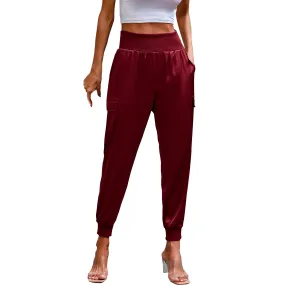 Women's Satin Cargo Elastic Waist Sweat pants X4671630 2XL