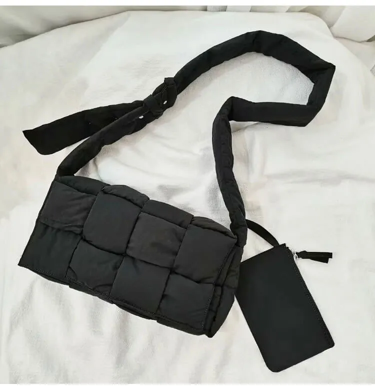 Woven Puffer Sling Bag with Purse-Showtown