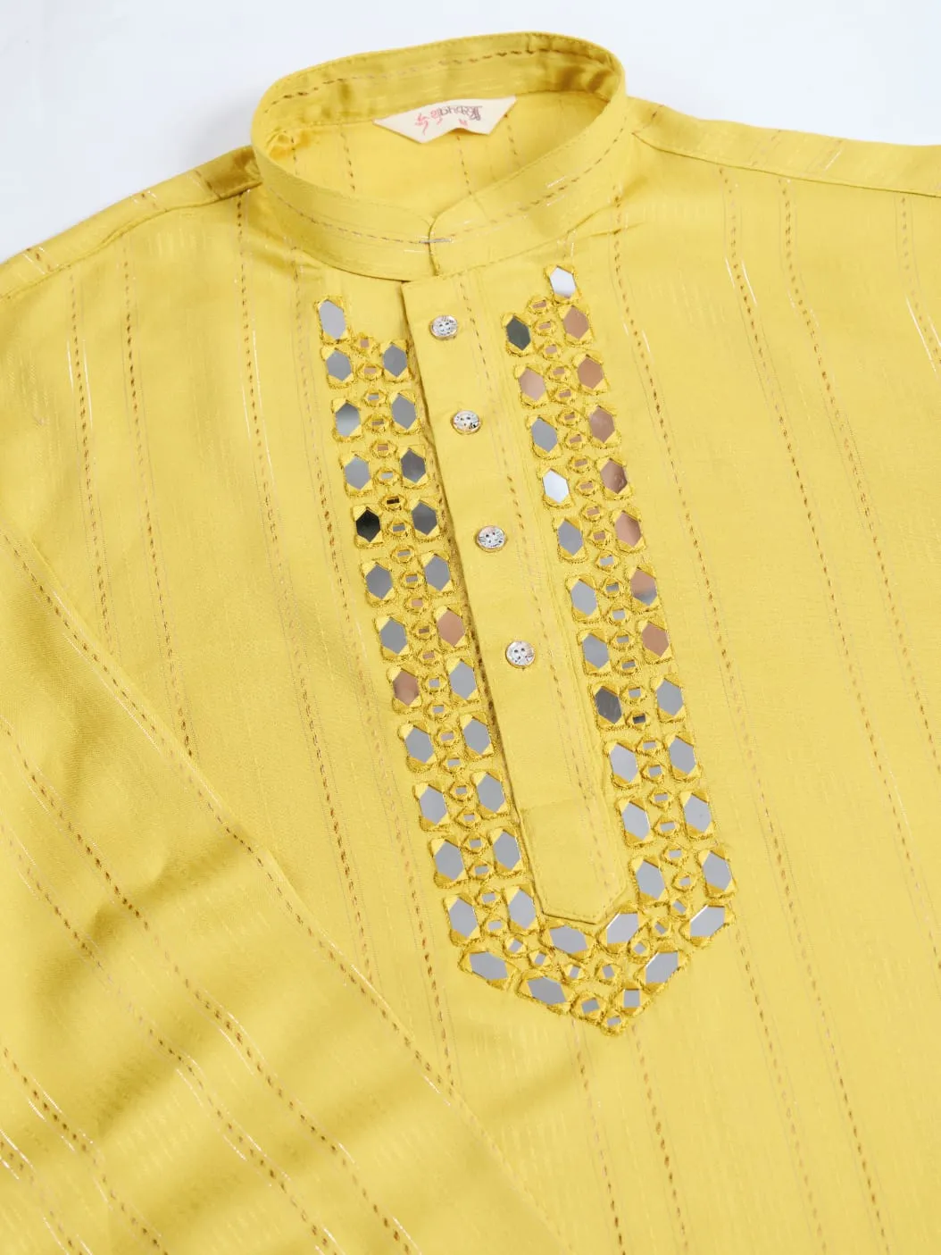 Yellow Viscose Silk Heavy Thread With Real Mirror Work Kurta Pajama